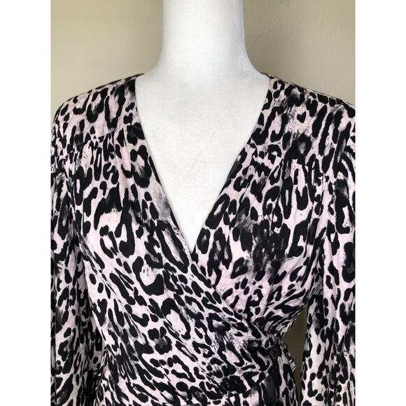 MILLY Animal Print Wrap Dress Leopard Print Gina Dress Size: Large - Picture 11 of 16
